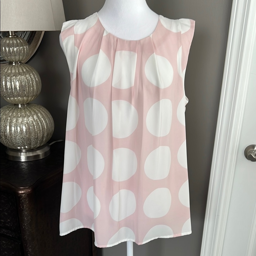 Vince Camuto Pink and White Polka Dot Sleeveless Top